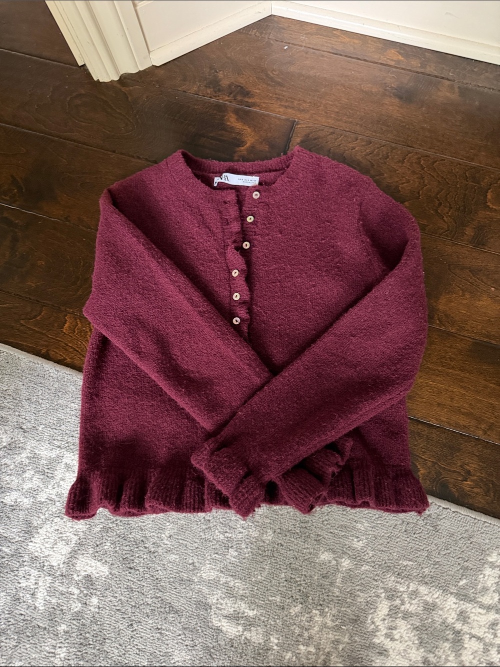 Zara Burgundy Button-Front Knit Cardigan